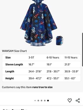 Kids Space Print Rain Poncho with Hood - Navy Blue
